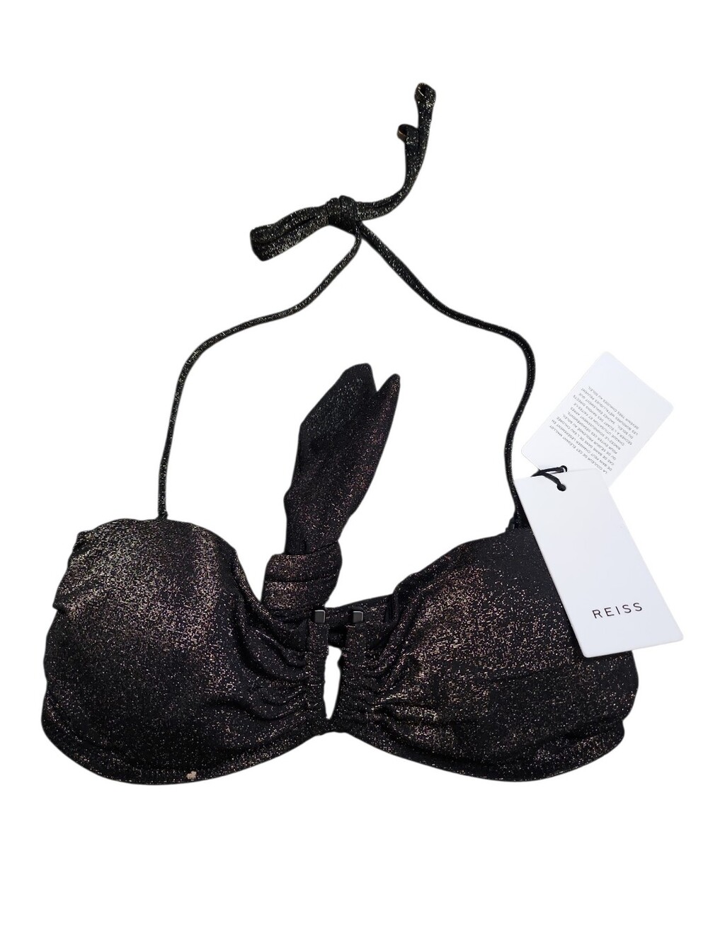 NWT Reiss sz‎ 2 Adina black gold metallic bandeaux convertible halter bikini top